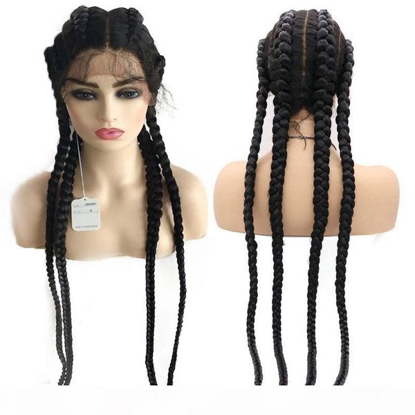 

30 inch 360 full lace braided wig with baby hair black brown box braid synthetic lace front wig for black women hand twisted wig