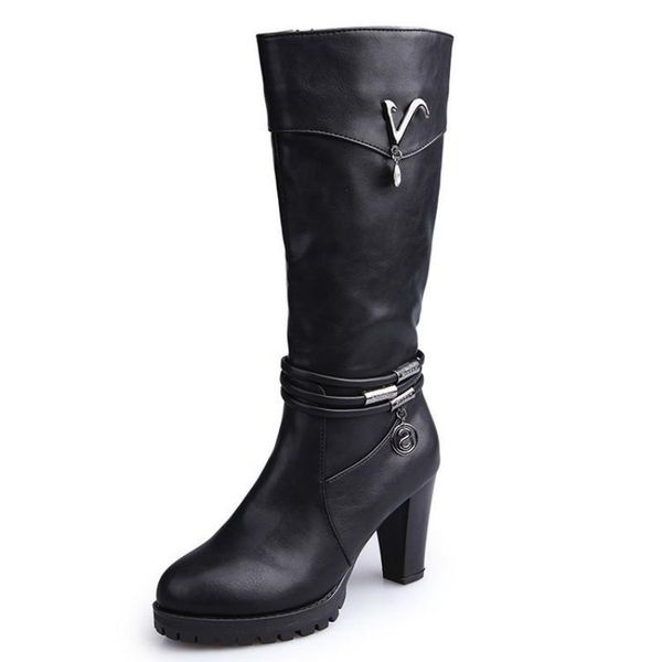 

boots botas rubber ankle zip rainboots round toe high 2021 autumn and winter pattern with woman metal, Black