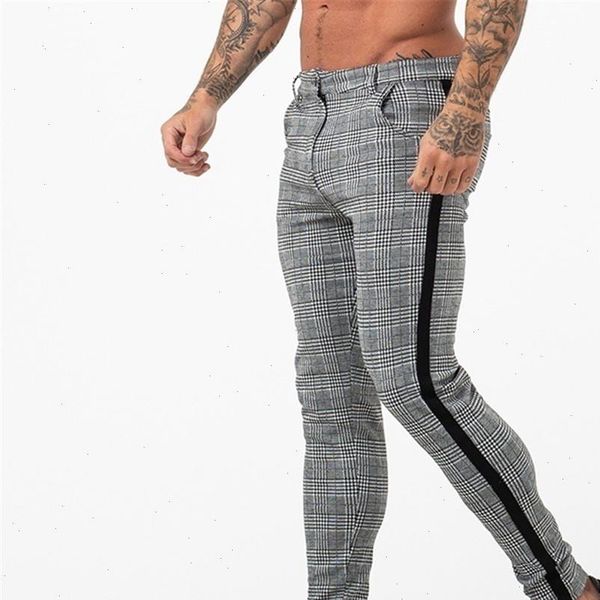 

casual skinny pants joggers sweatpants men fashion lattice trousers male track pants sportswear streetwear tight pencil pants, Black