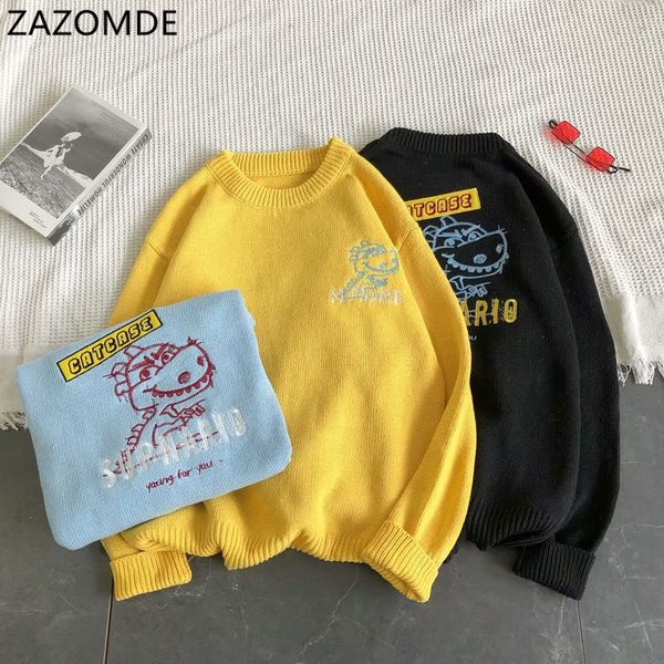 

harajuku sweater monster loose knitted sweaters for men 2020 fashion hip hop streetwear casual man pullovers c1222, Black