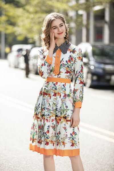 

plus size dress 2021 spring summer a line long sleeve dress prom fashion lapel neck flora print brand same style jq, Black