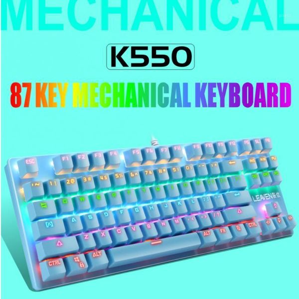 

k550 crack punk style mechanical keyboard 87 keys green axis switch professional gaming keyboards for tablet desknotebook1