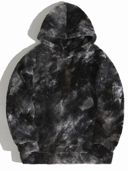

men tie dye teddy hooded sweatshirt n8sz#, Black
