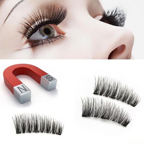 

false eyelashes 4pcs 3d magnetic handmade natural thick curling lengthening eye lashes magnet makeup tools with manual boxed