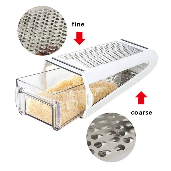Caixa de queijo ralador - 2 lados cortador de aço inoxidável e triturador para queijos cozinha multifuncional ferramenta de ralador acessórios # 30 201120