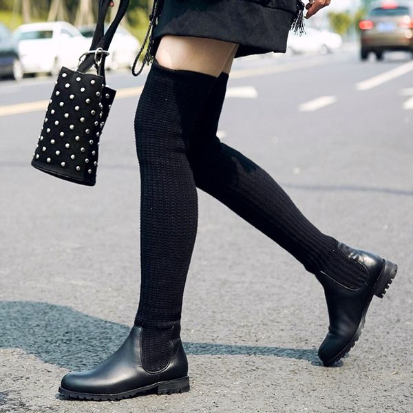

2021 new winter shoes with black woman on knee high-size boots 34-43 ljnp