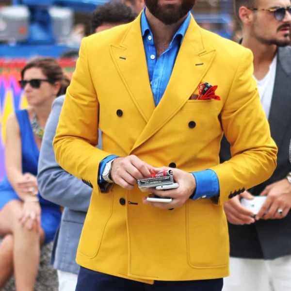 

yellow slim fit mens blazer with double breasted italian fashion style suit jacket for singer prom stage coat male clothes q1216, White;black