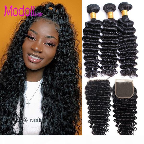

brazilian wet and wavy human hair deep wave bundles with closure brazilian virgin human hair natural color 100% remy weave with closures, Black;brown