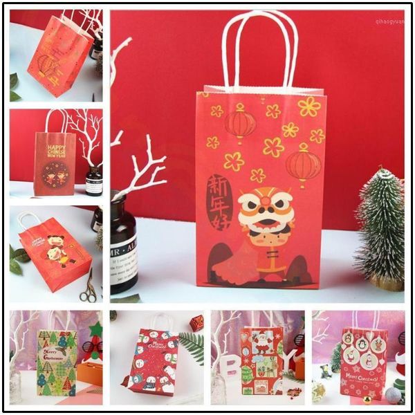 

200pcs christmas kraft gift bag chinese new year candy box xmas goodie handles paper bag paper packag popcorn sweets box1