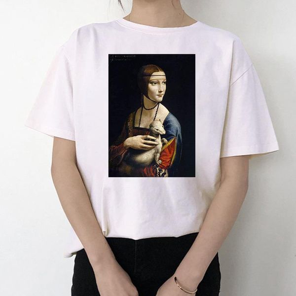 

мона лиза эстетика harajuku t рубашка o-hee tops tees летняя женская футболка мода дамы смешные футболки белые тройники, White