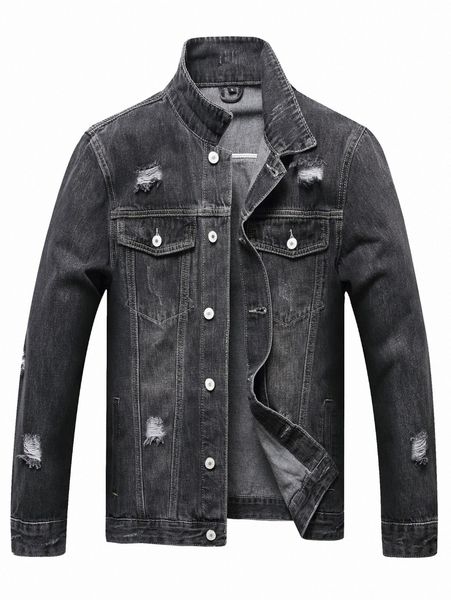 

men ripped frayed cat scratch denim jacket 69gp#, Blue