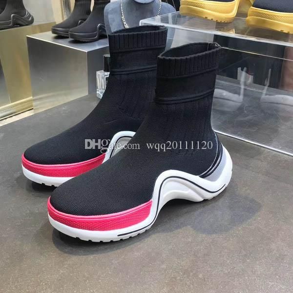 

2019 woman shoes in autumn and winter knitted elastic boots luxury designer short boots socks boots large size 35-41 high heeled shoes, Black