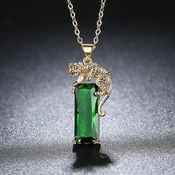 Luxo criativo ouro leopardo pingente colar de moda festa de festa verde cristal zircão colar camisola cadeia casamento jóias presente