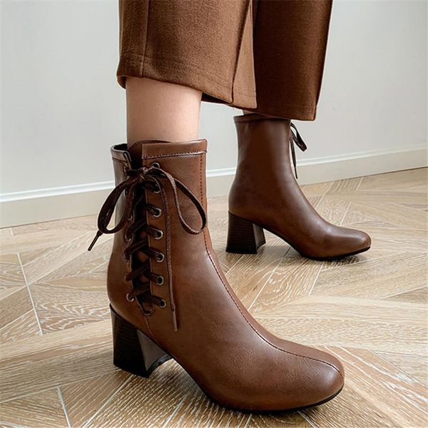 

women ankle boots thick heel zipper women winter autumn short boots fashion shoes footwear plus size 34-43, Black
