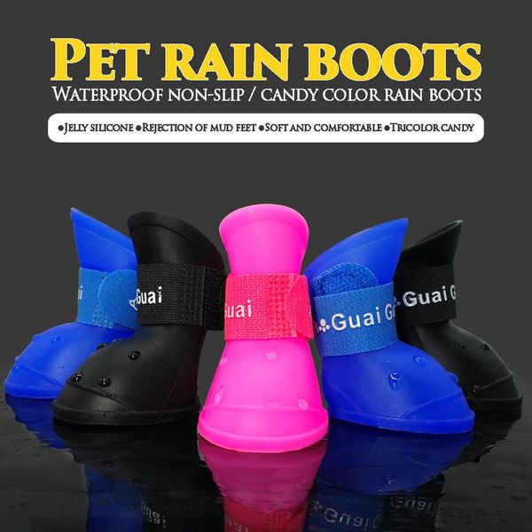

4pcs waterproof pet dog shoes summer anti-slip rubber rain boots protective for small cats dogs candy color puppy socks wmtjch