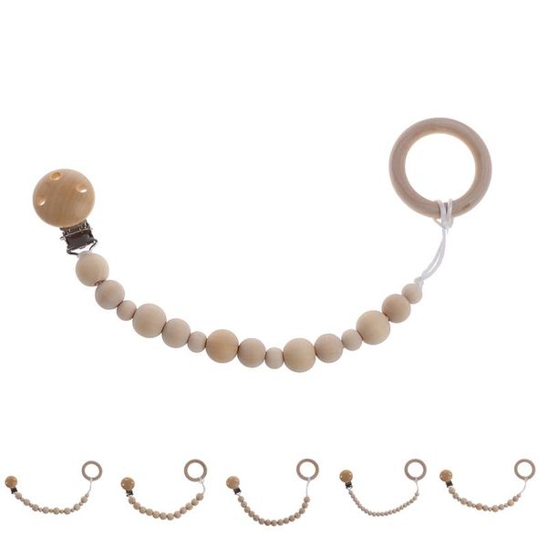 

baby natural wooden beaded pacifier holder clip nursing teether dummy chain gift