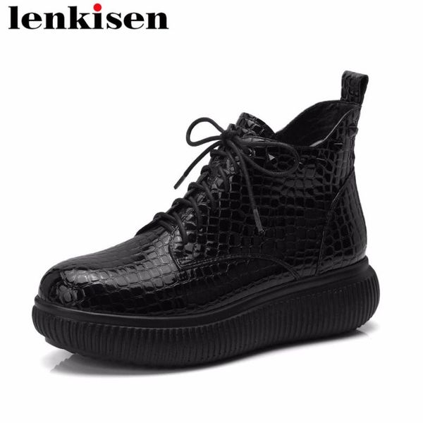 

lenkisen 2020 роскошный краткий стиль круглый тое med нижняя сверяя зип корейский девушки женщины осень зима большой размер лодыжки boots l8, Black