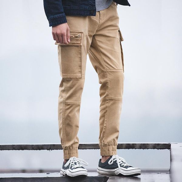 

men's pants 2021 slim fit twill cargo jogger stretch multi pocket blue khaki green1, Black