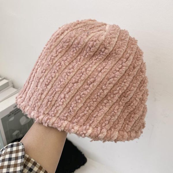 

wide brim hats 2021 autumn winter bucket women corduroy panama hat stripe thick warm lamb wool fisherman cap for girl crimping basin, Blue;gray