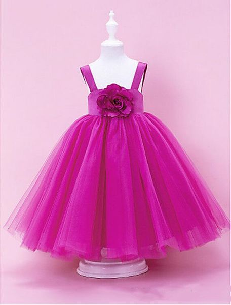 

custom made fuchsia fabulous ball gown square neckline tull over satin floor-length flower girl dress, White;blue