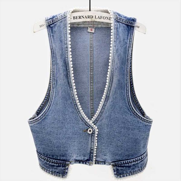 

new autumn winter fashion beading short denim vest women plus size slim waistcoat sleeveless jacket casual ladies 3xl g748, Black;white