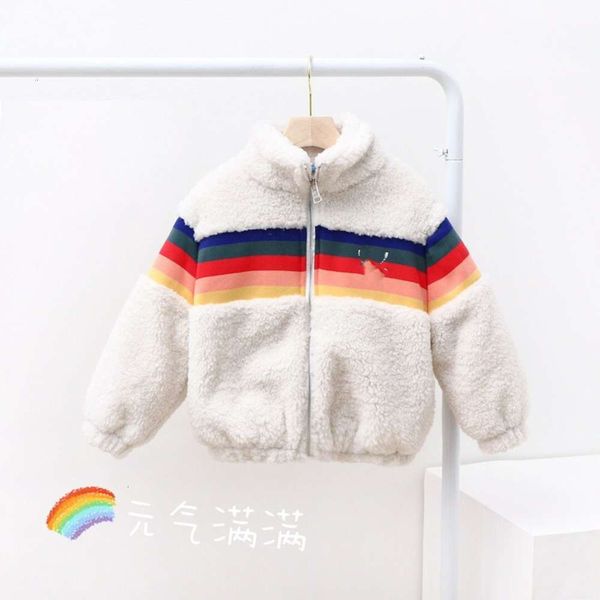 

10616afamily20children'swintercashmererainbowcolormatchingstandcollarzippercardigancoat, Black