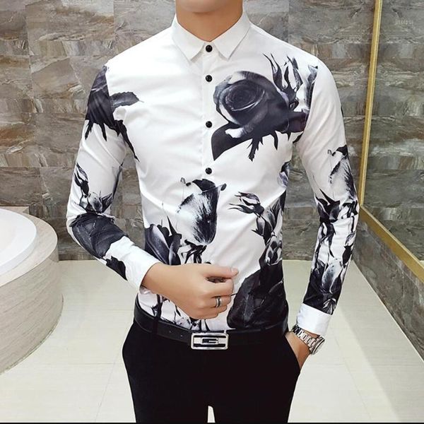 

luxury men's print shirt 2020 mens brand fashion club clothing designer floral shirt slim fit long sleeve baroque pattern1, White;black