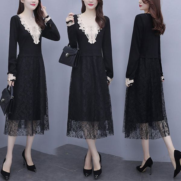 

lack of neckline women in v plus size spring long sleeve casual swing beach party dressed bp1h, Black;gray