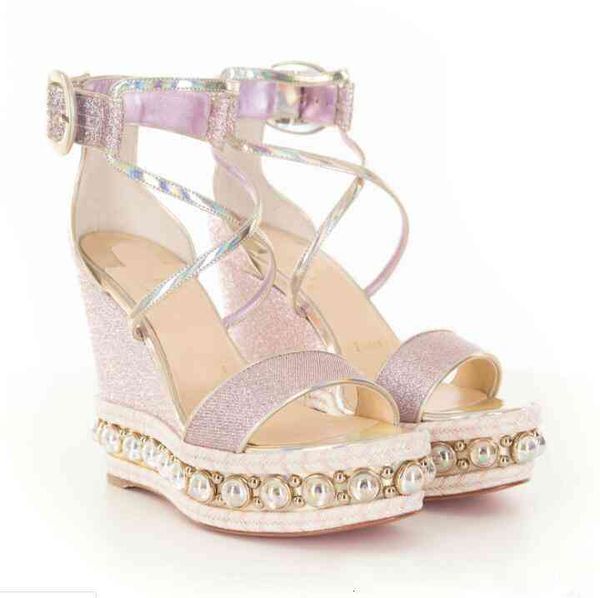 

shoes summer dress sandals luxury high heels red bottom women wedges straps buckle platf, Black