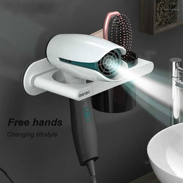 

wall mounted stand hair dryer drier comb holder rack stand set storage organizer punch-hair dryer shelf bathroom organizer1