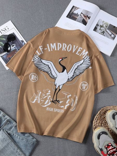 

men chinese letter & crane print tee o4qq#, White;black