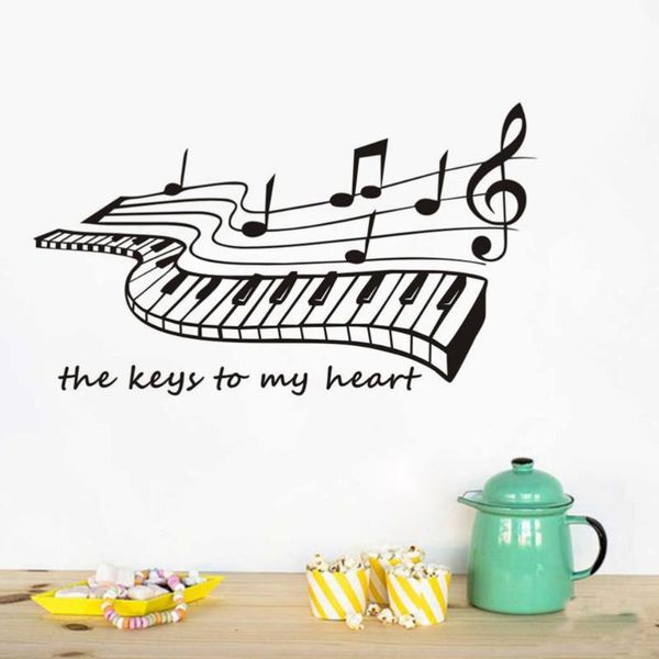 

wall stickers class room black and white keys notes pvc sticker decals for home school (black)