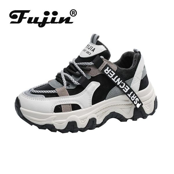 

boots fujin 2021 classic suede women winter sneakers warm fur plush insole ankle snow lace up thick botas mujer, Black