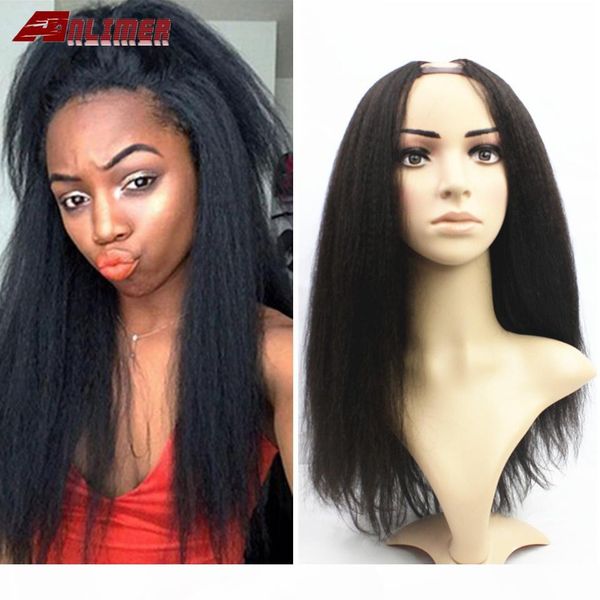 

yaki straight u part wig human hair wigs brazilian remy hair 150 density italian yaki middle part wigs full end, Black