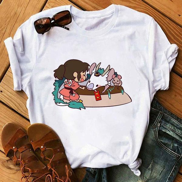 

spirited away female t-shirt hayao miyazaki anime faceless t-shirt cute cartoon print harajuku grunge t-shirt female, White