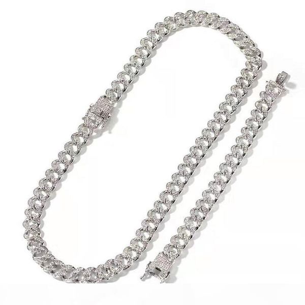 

iced out chains bracelet necklace jewlery set luxury designer mens bling diamond cuban link chain bracelets necklaces gold silver chain gift