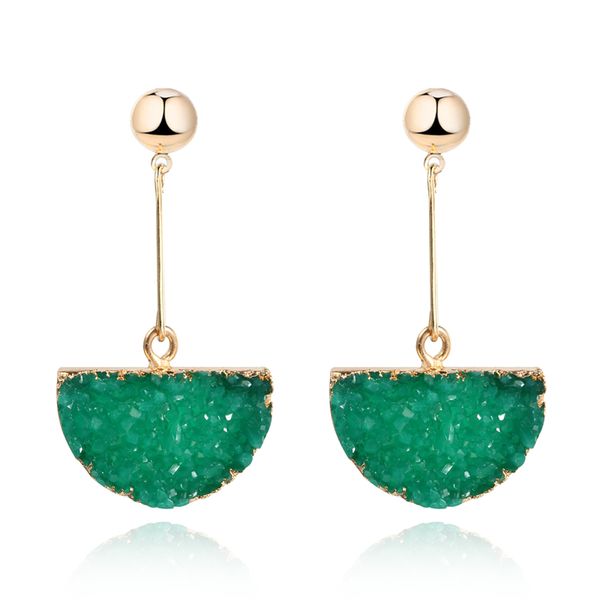

1pair 10 color european fake druzy resin stone earring for women semicircle drop gold color candy stud earring jewelry, Golden;silver