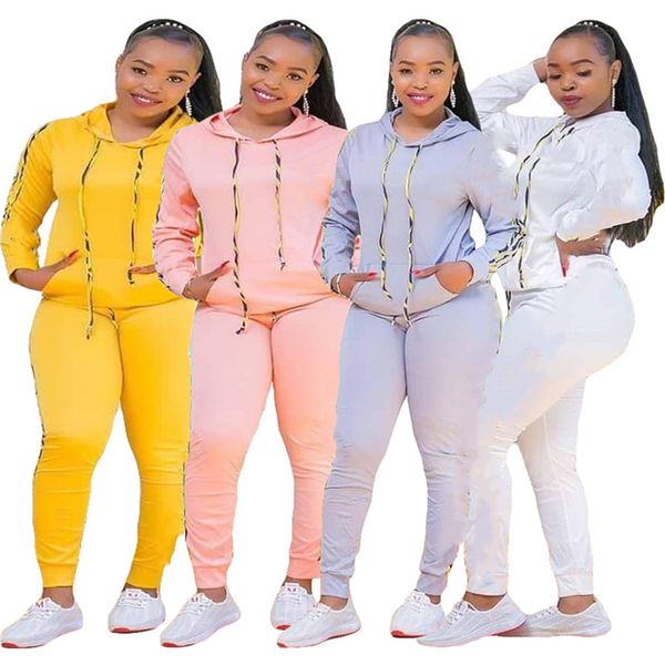 

women letter tracksuit casual jogger suit hooded 2 piece set long sleeve hoodiesleggings fall winter clothes sportswear plus size 4143, White