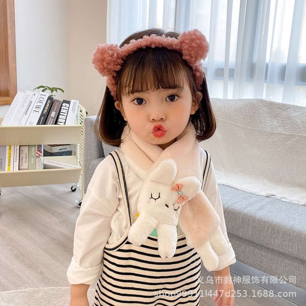 

winter 2020 children's boys autumn and new girls solid color cross neckband imitation plush cartoon rabbit scarf kd9t, Red;brown
