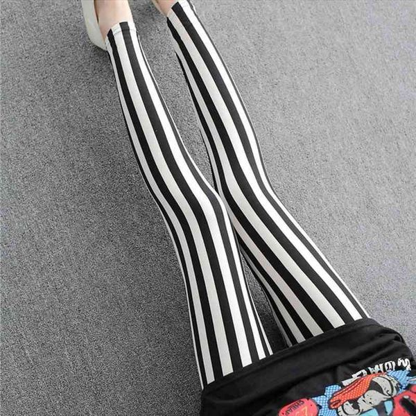 

striped printing pants fitness legging elastic high waist polyester women stretchy workout leggins, Black