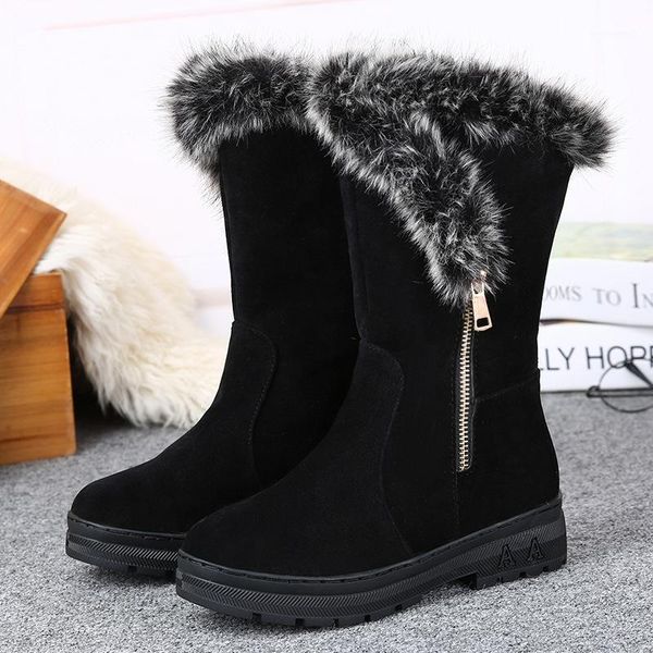 

mhyons 2021winter mid-calf boots high women snow boots plush warm shoes easy wear girl shoes female size 35 - 40 black1, Black