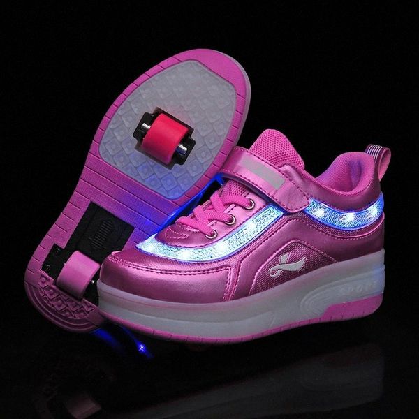 

children two wheels luminous glowing sneakers black pink led light roller skate shoes kids led shoes boys girls usb charging #4u6h