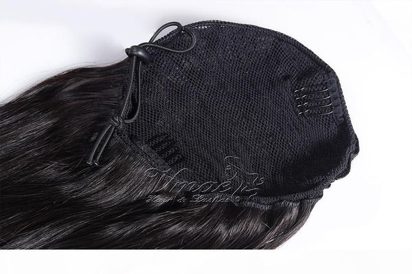 

silk straight clip in drawstring human ponytails 16" 120g brazilian ponytails natural color #6 #12 #613 virgin human hair, Black