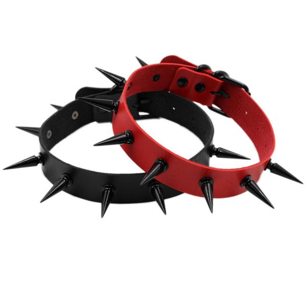

gothic black spiked punk choker collar spikes rivets studded chocker necklace for women men bondage cosplay goth jewelry
