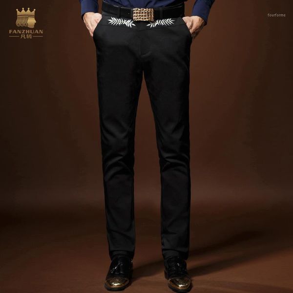 

men's pants fnazhuan arrivals male fashion man's man casual spring slim black color embroidery iron trousers 6180521