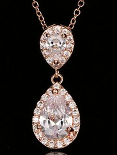 

emmaya new fashion zircon necklaces & dazzling double water drop shaped pendant necklace for women wedding party sqcqif, Silver