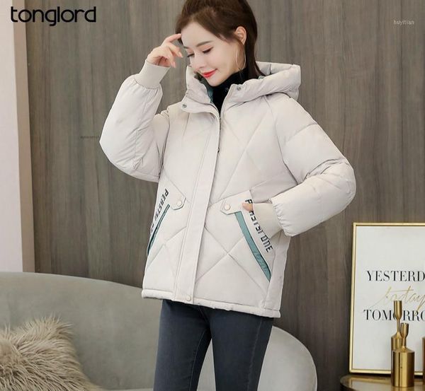 

tonglord 2020 new down padded jacket women short korean style loose padded jacket fashion hooded thick winter1, Black