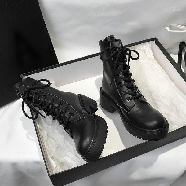 

2020 women boots motorcycle shoes riding ankle boots wedges female lace up platforms leather oxford shoes woman high heels 5cm1, Black