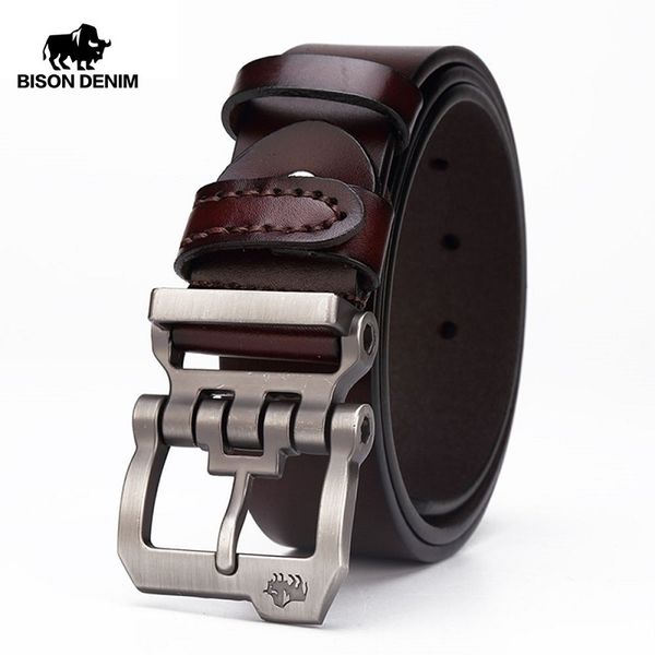 

bison denim genuine leather belt for men gift designer jeans belts men's cowskin personality buckle vintage n71223 y200110, Black;brown