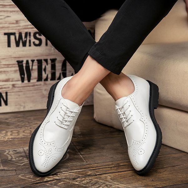 

new arrival fashionable men dressed as wedding dress soft leather sculpture brogue bullock zaptos of hombre shoes opcc, Black